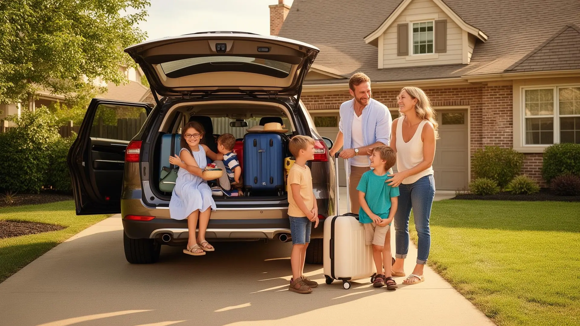 Famille heureuse en roadtrip