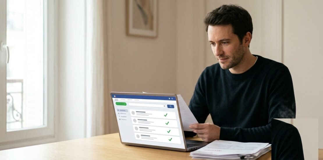 Assurance auto résilié : courtier examinant les meilleures solutions sur ordinateur portable