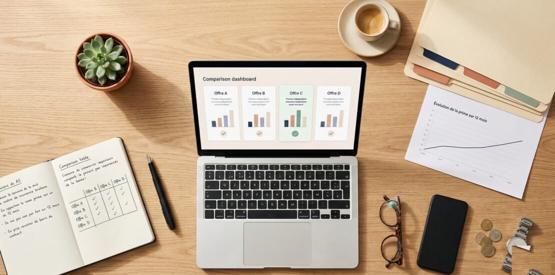 Courtage en assurance : comparaison de plusieurs offres d'assureurs sur le bureau d'un courtier indépendant