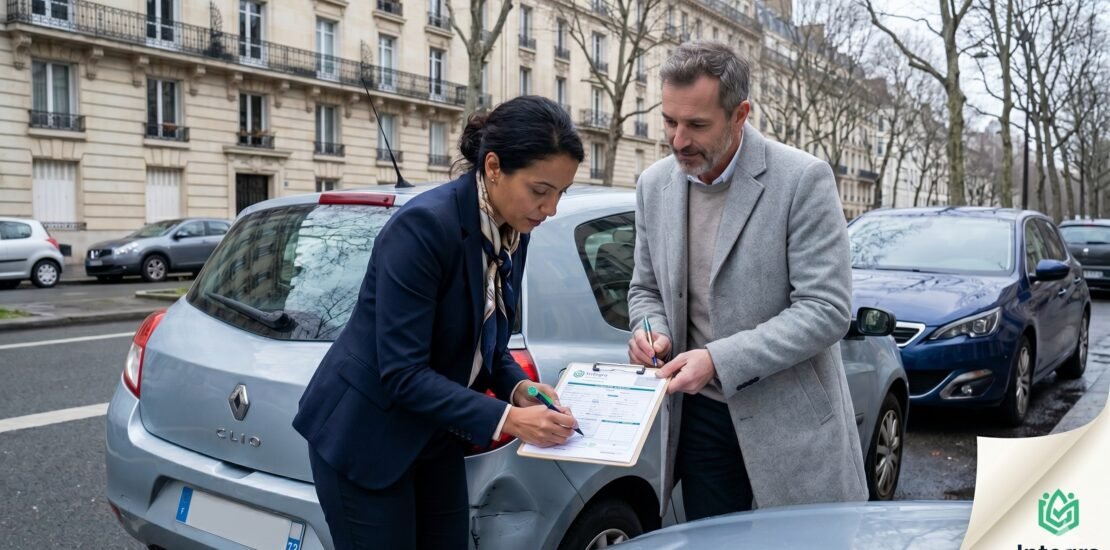 Remplir constat amiable – deux conducteurs sur capot voiture