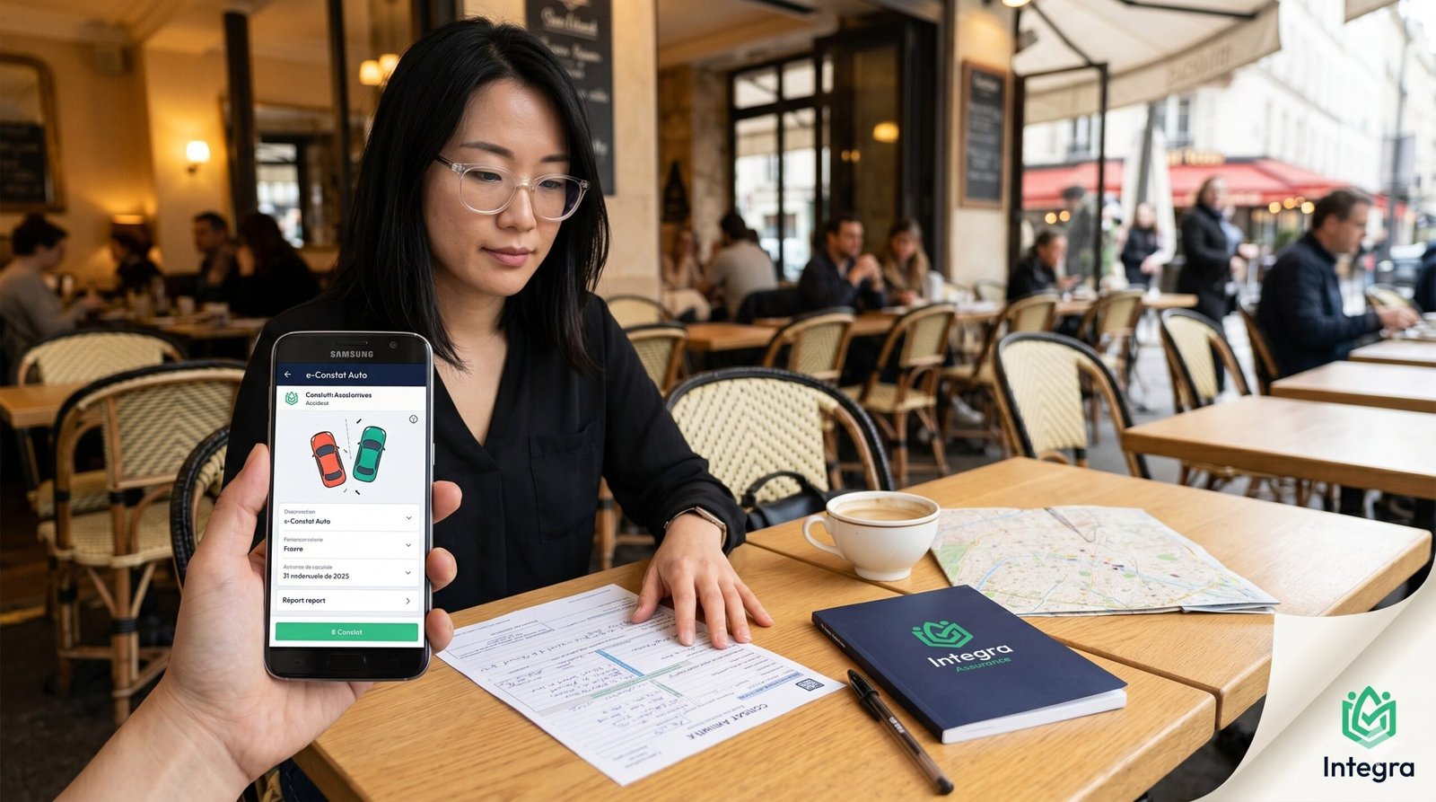 Smartphone affichant l'application e-Constat auto pour remplir constat amiable numérique