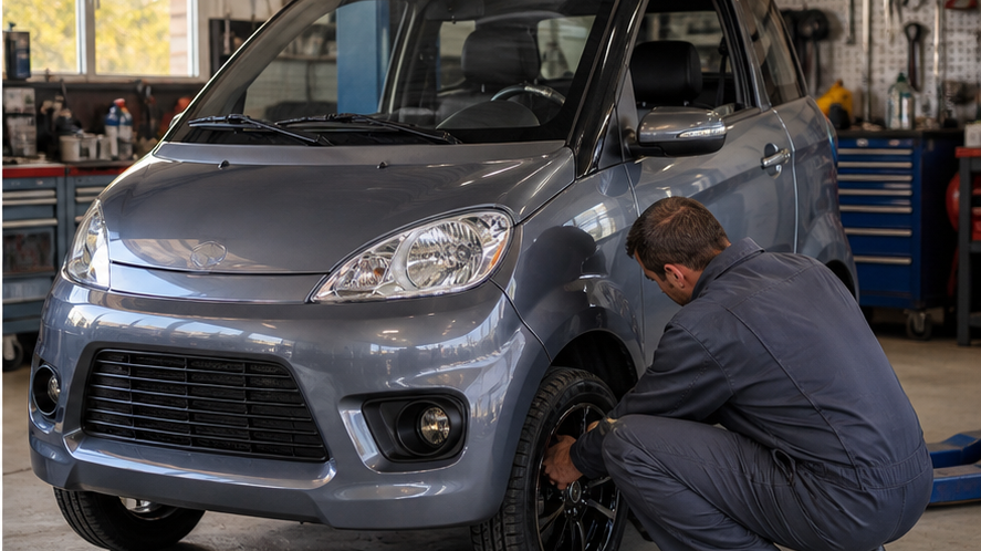 Microcar contrôlée en atelier pour assurance voiture sans permis