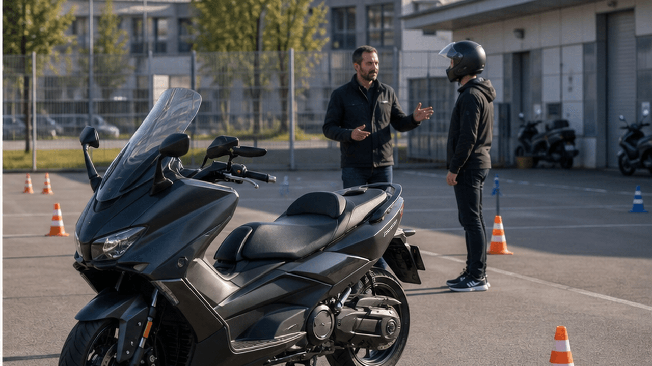 Maxi scooter complet dans une cour de formation