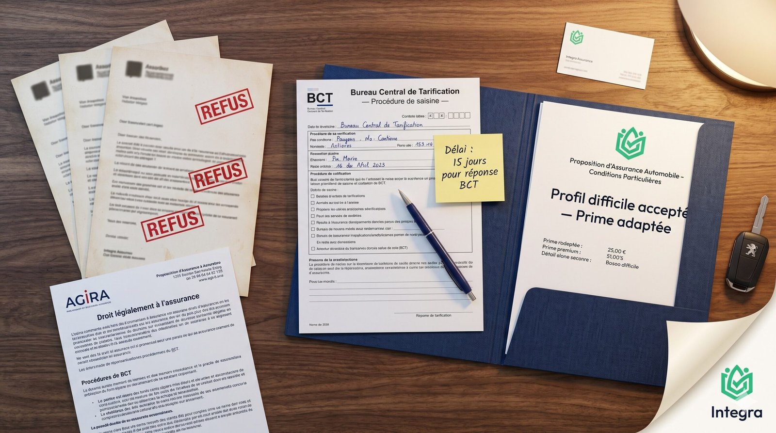 Documents BCT après une assurance auto refus assureur sur bureau de courtier