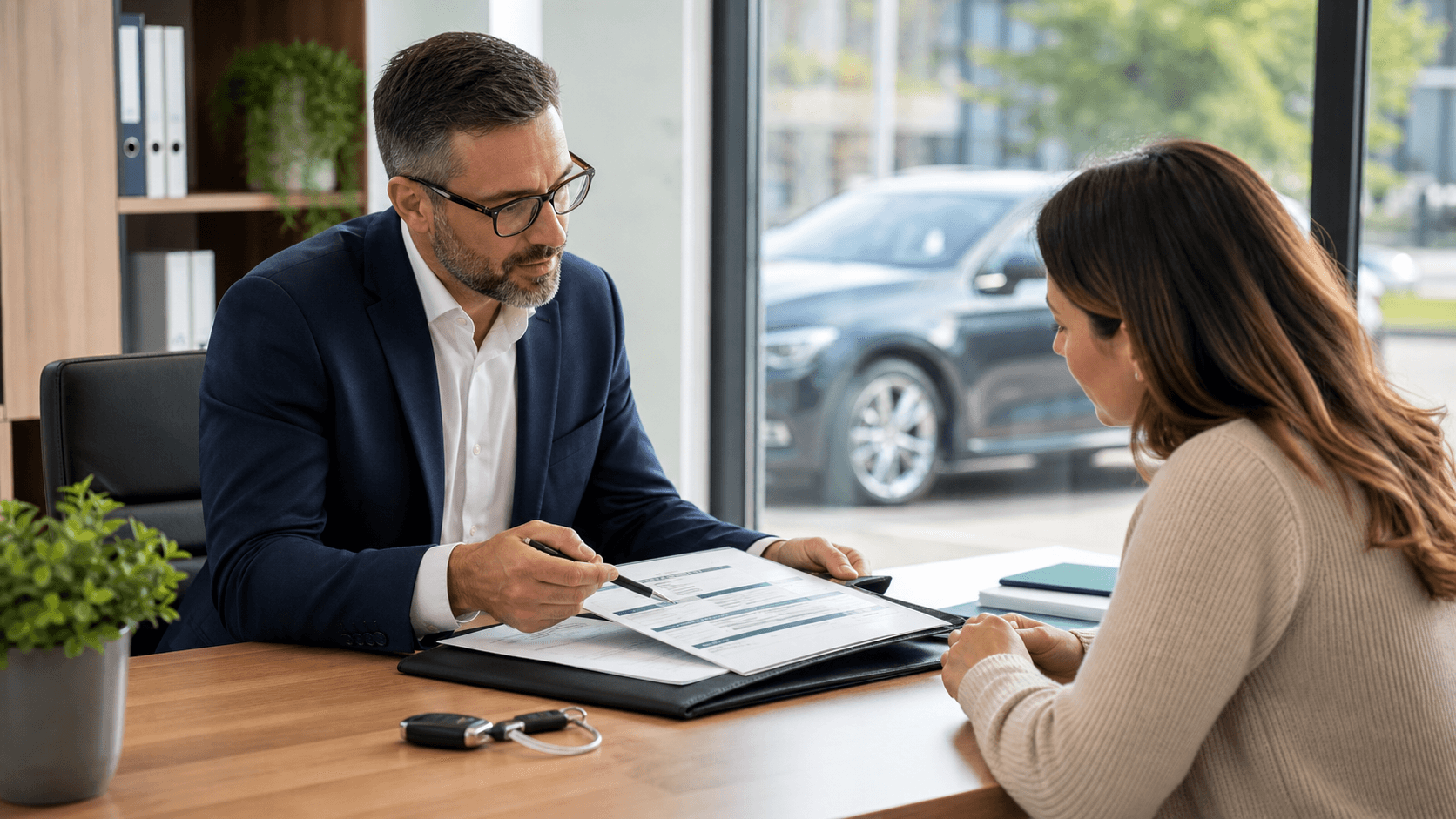 Conseiller en assurance auto avec un conducteur malusse