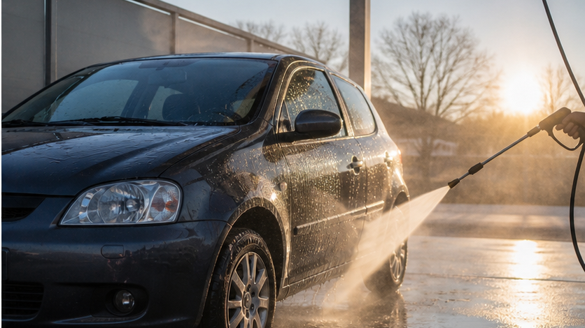 Voiture lavée prête à reprendre la route après interruption assurance