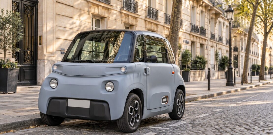 Voiture sans permis électrique garée dans une rue française