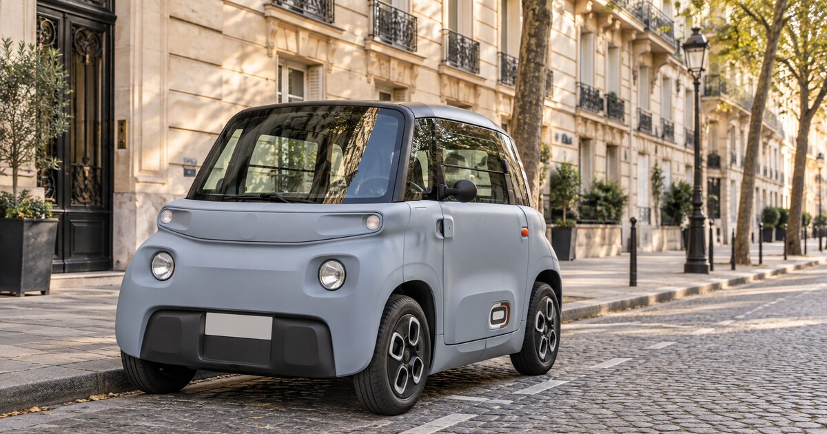 Voiture sans permis électrique garée dans une rue française