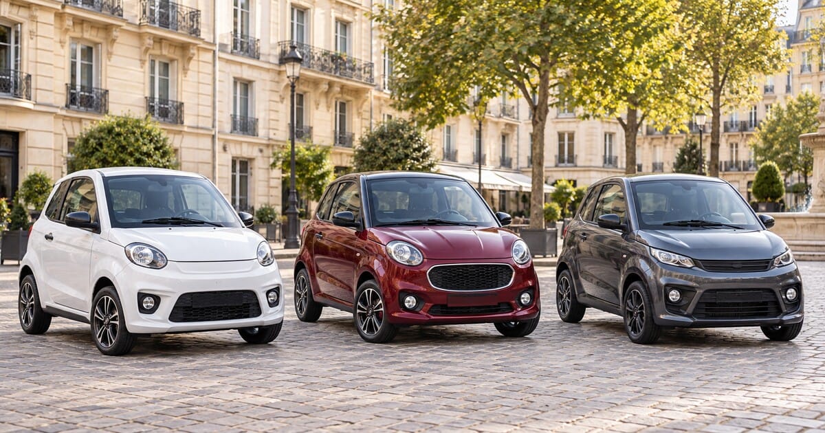 Voitures sans permis Microcar, Chatenet et Bellier réunies en ville