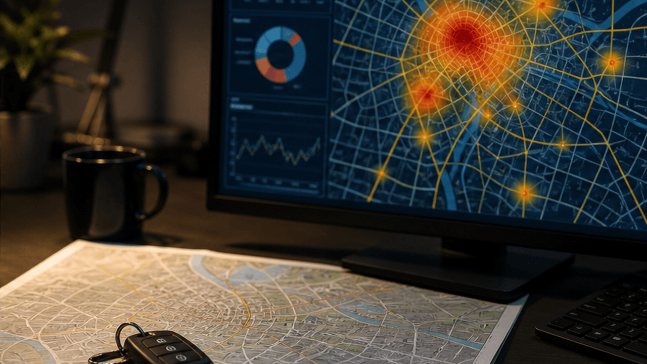 Analyse du risque de vol automobile sur carte et tableau