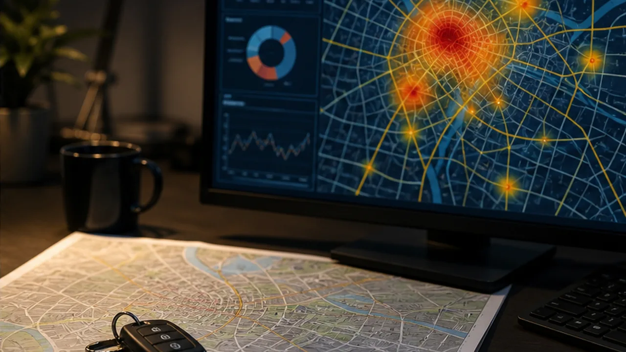 Analyse du risque de vol automobile sur carte et tableau