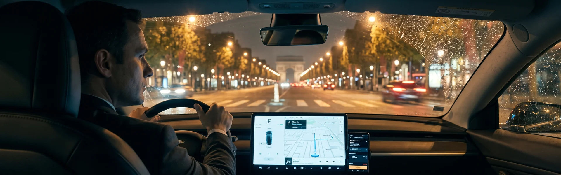 Chauffeur VTC professionnel en mission de nuit dans Paris
