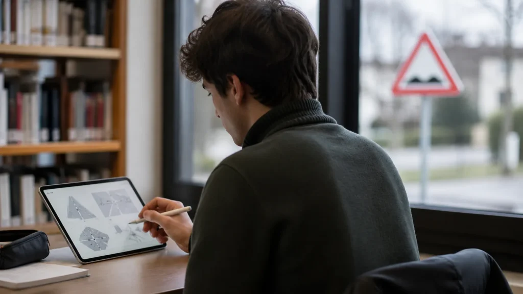 Personne révisant le code de la route sur une tablette
